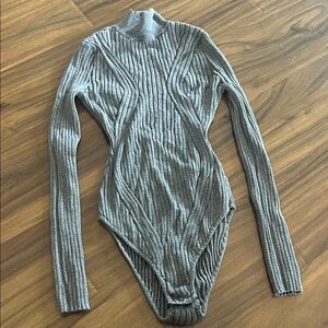 Kendall & Kylie Grey Ribbed Bodysuit Size  S